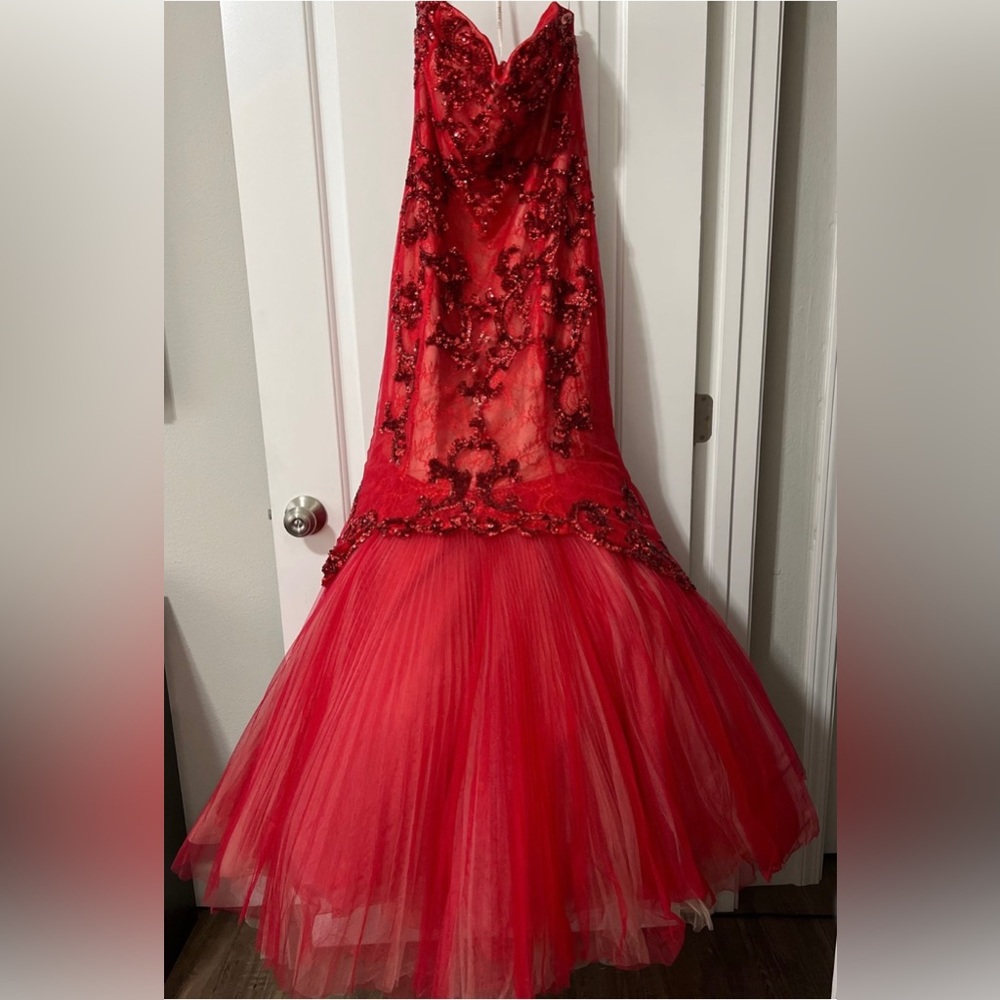 SHERI HILL RED MERMAID PROM DRESS